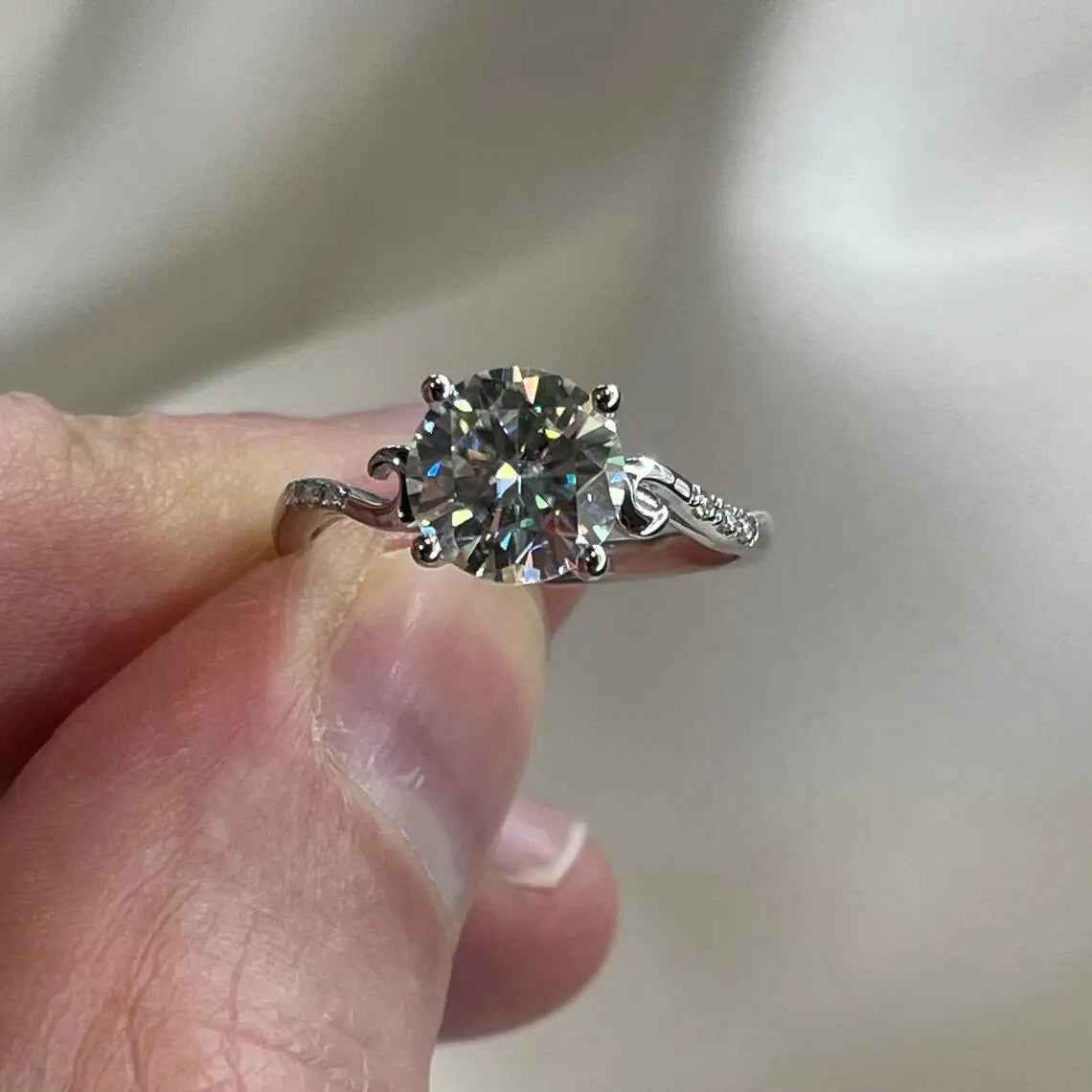 2 Carat Moissanite Wedding Engagement Ring | 8mm | Sterling Silver