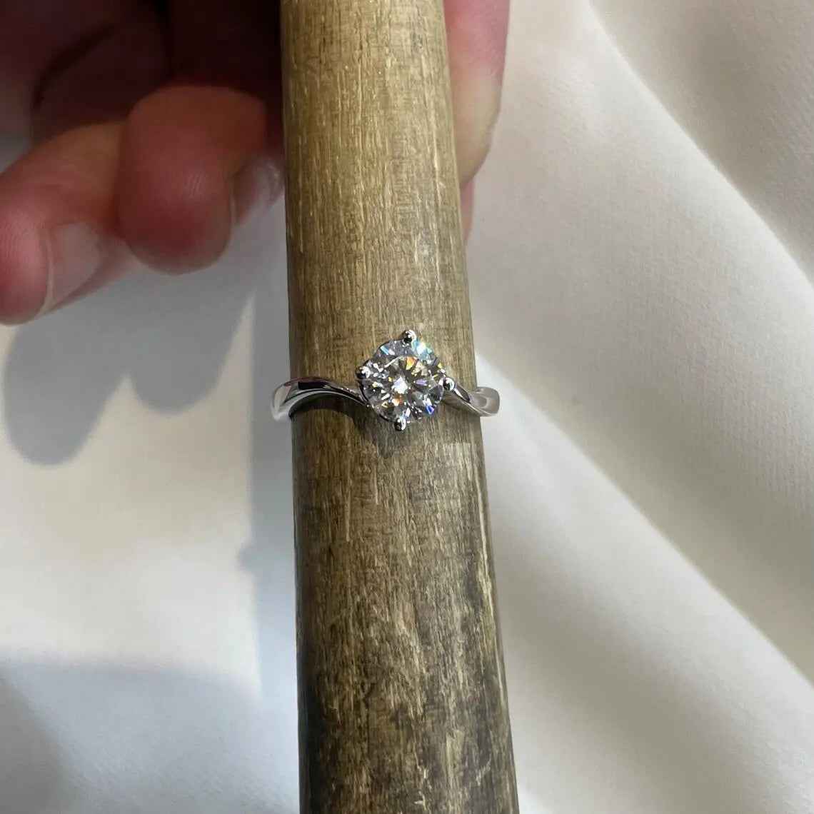 1 Carat Moissanite Swirl Solitaire Engagement Ring | Sterling Silver