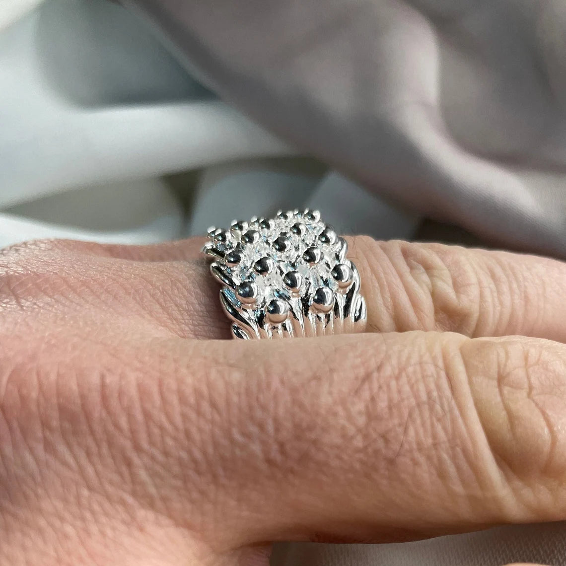 925 Sterling Silver Mens Five Row Keeper Ring S-Z3 Sizes Ring