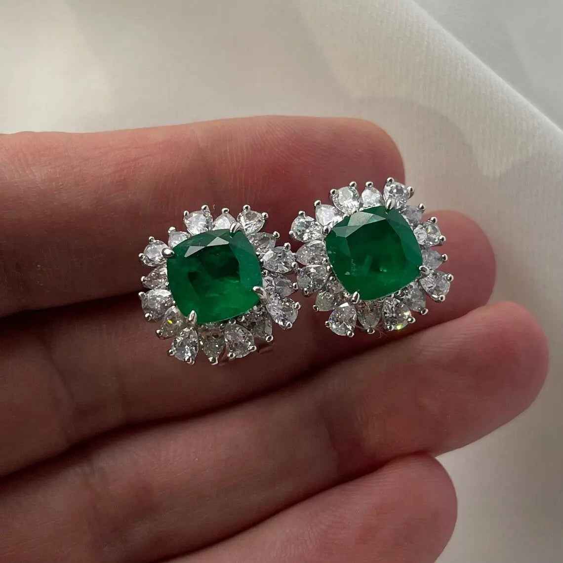 925 Sterling Silver Imitation emerald Statement Earrings - Gift Boxed