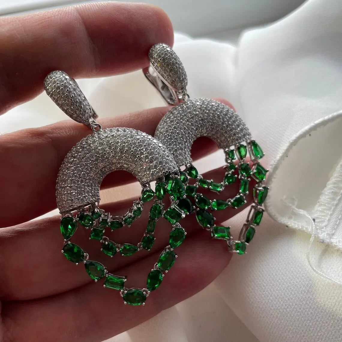 Green emerald Statement Earrings