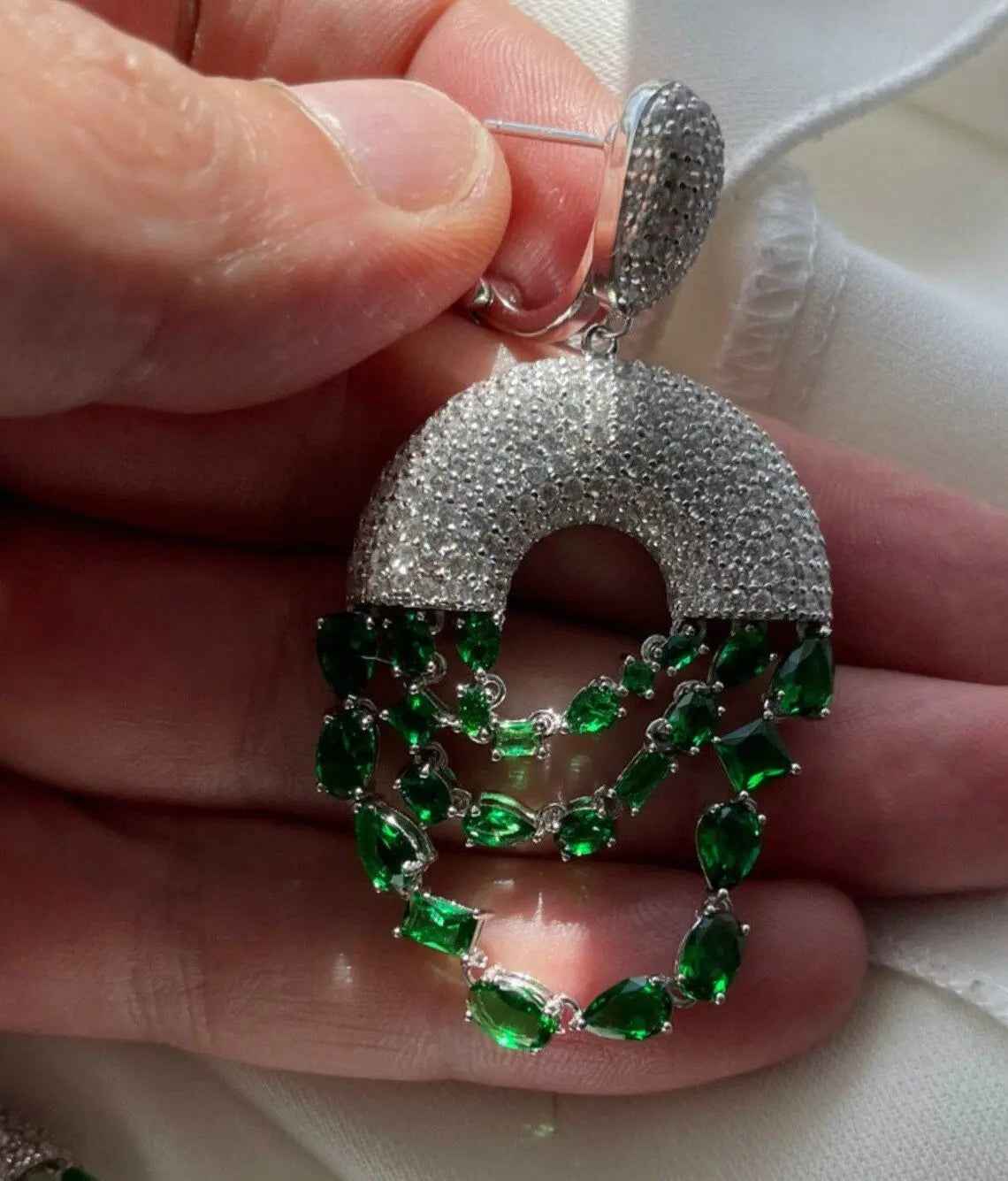 925 Sterling Silver Imitation Green emerald Statement Earrings - Gift Boxed