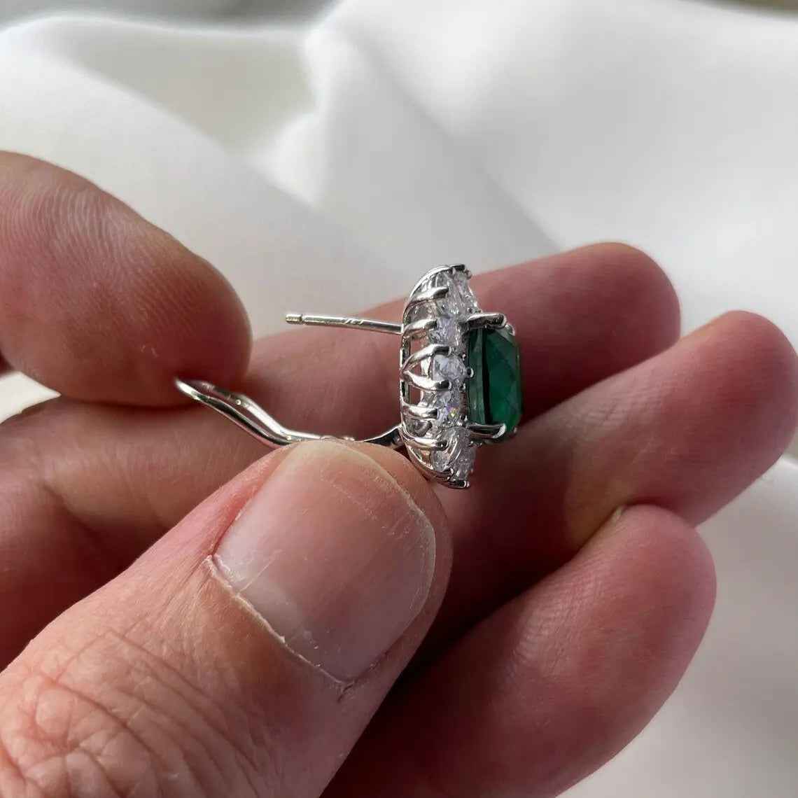 925 Sterling Silver Imitation emerald Statement Earrings - Gift Boxed