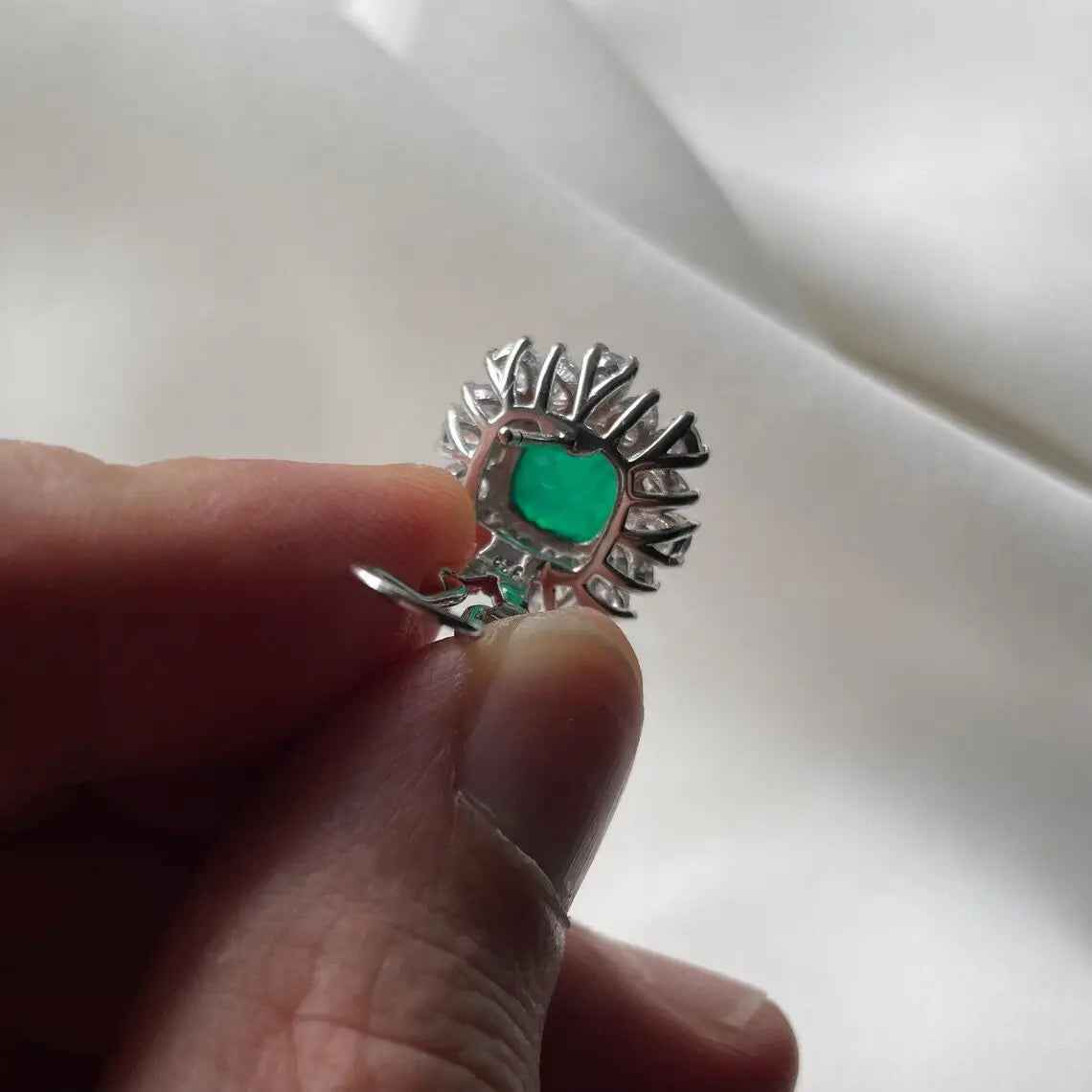 925 Sterling Silver Imitation emerald Statement Earrings - Gift Boxed