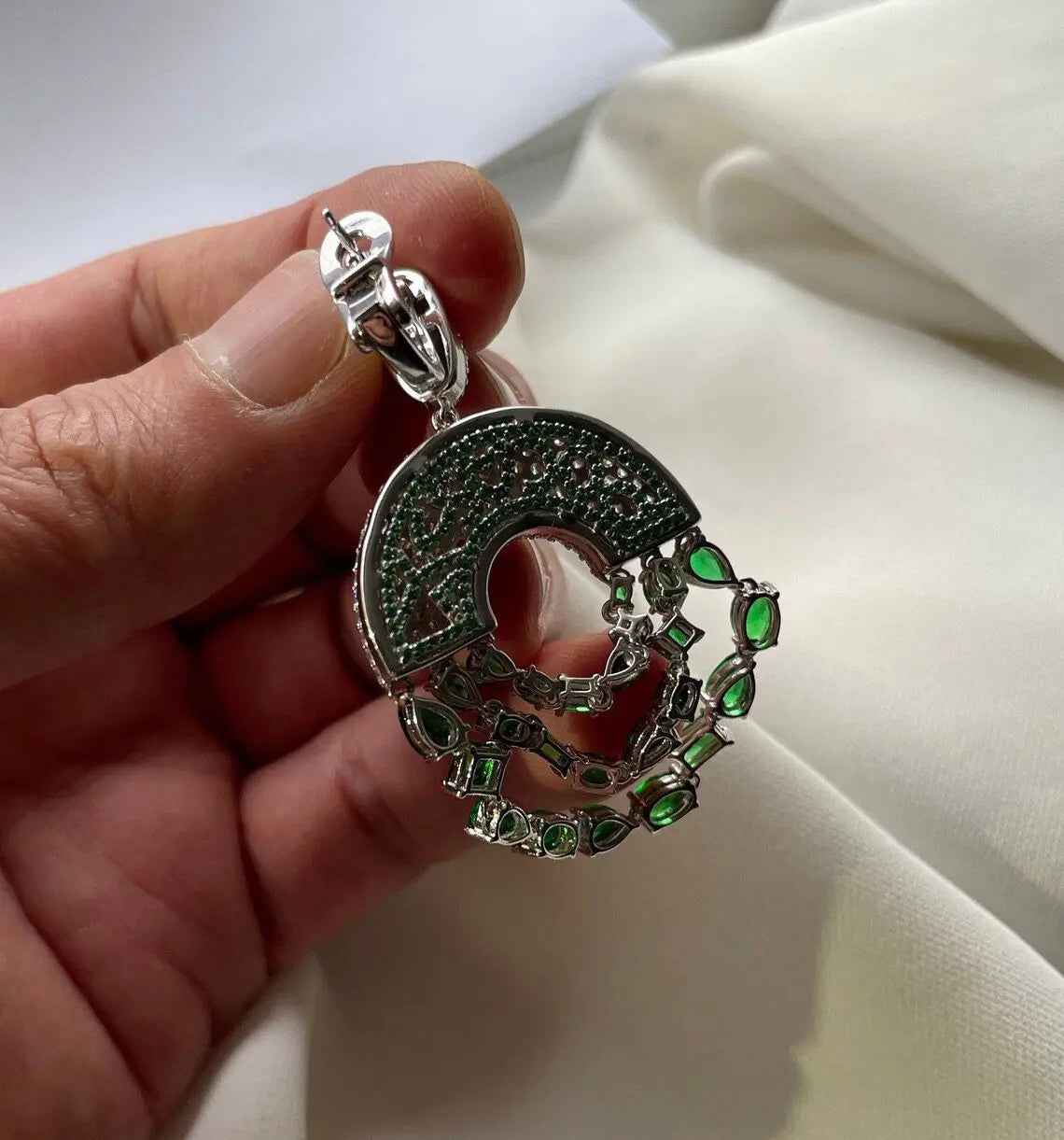 925 Sterling Silver Imitation Green emerald Statement Earrings - Gift Boxed