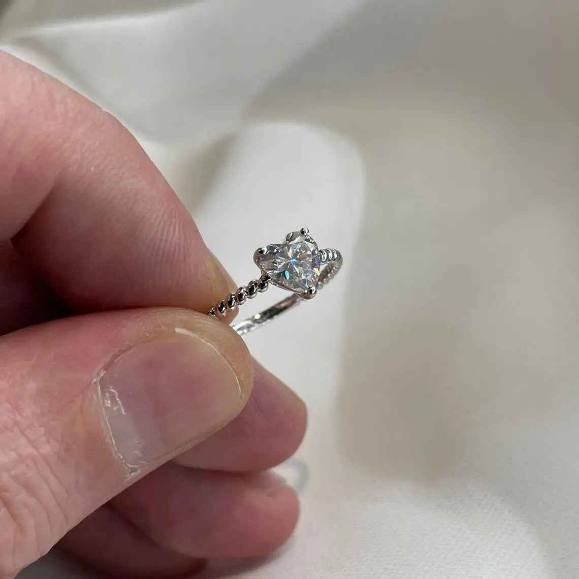 1 Carat Heart Moissanite Engagement Ring | Sterling Silver