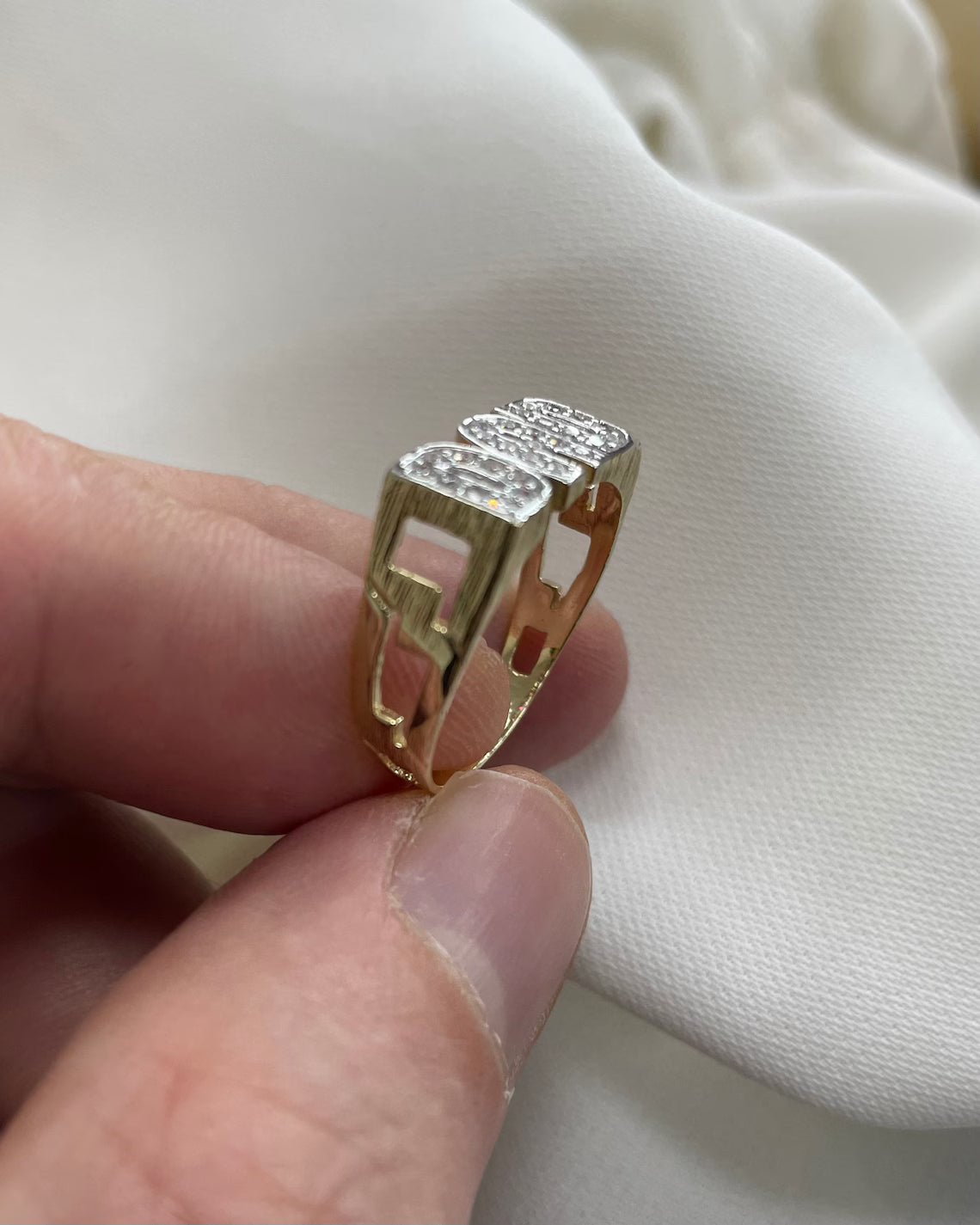 9ct Yellow Gold Men's DAD Ring with CZ - Gift Boxed