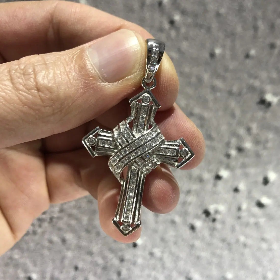 Sterling Silver CZ Cross Pendant - Holy Knot Design (57mm) limanilondon