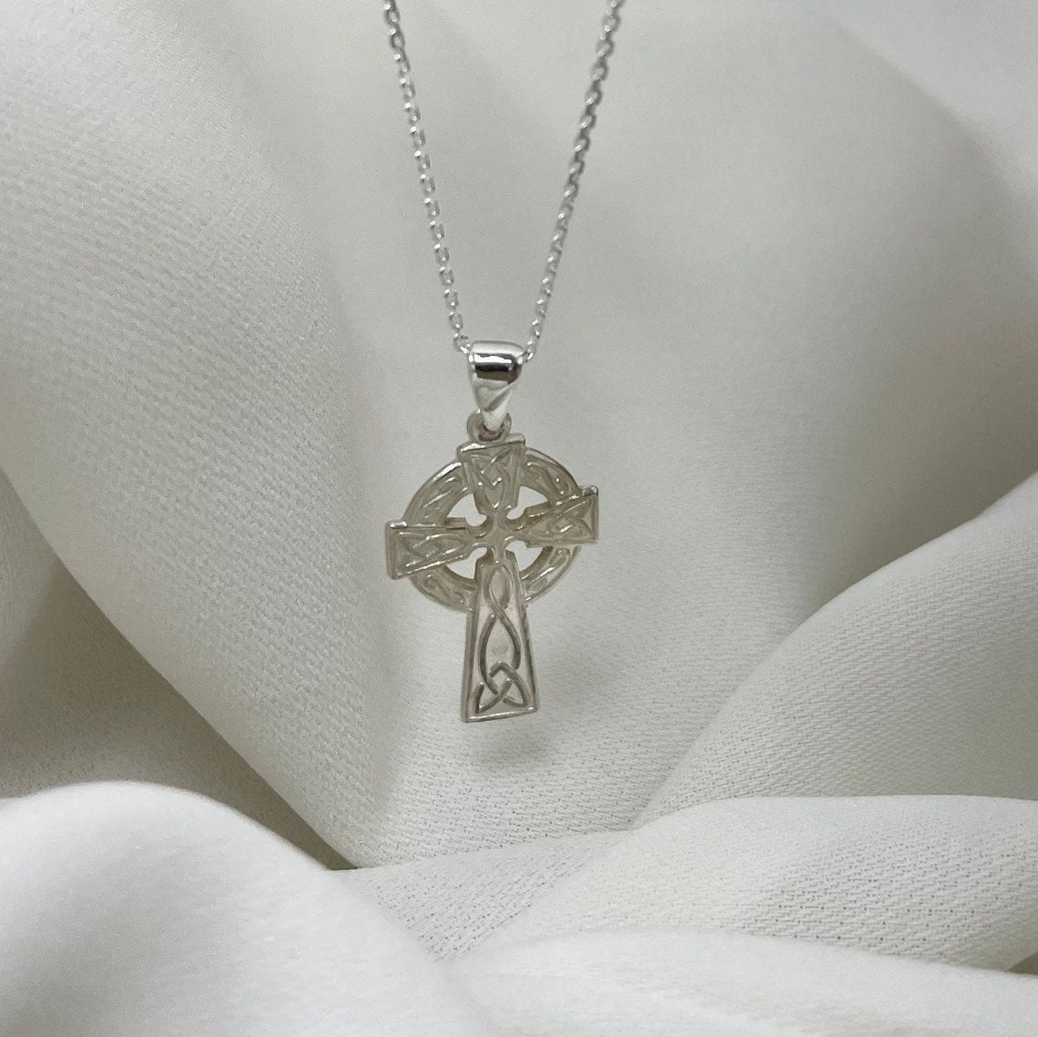 Sterling Silver Celtic Cross Pendant 1.80 Grams with Silver Faceted Belcher Chain - Gift Boxed