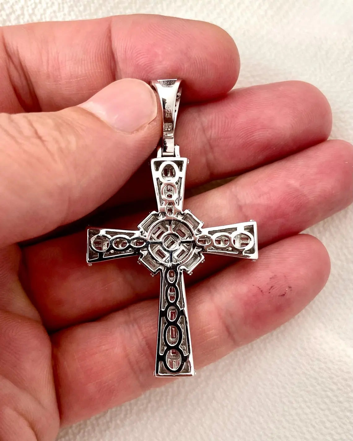 Sterling Silver CZ Cross Pendant - Baguette Cut Stone, Gift Boxed limanilondon