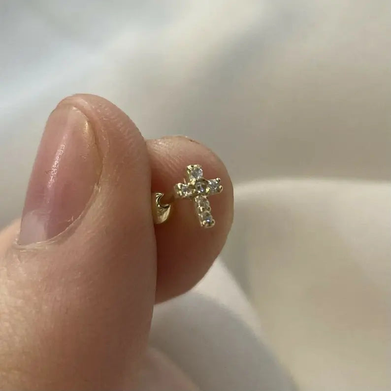 9ct Gold Cross CZ Helix Stud Earring: Body Piercing Jewelry limanilondon