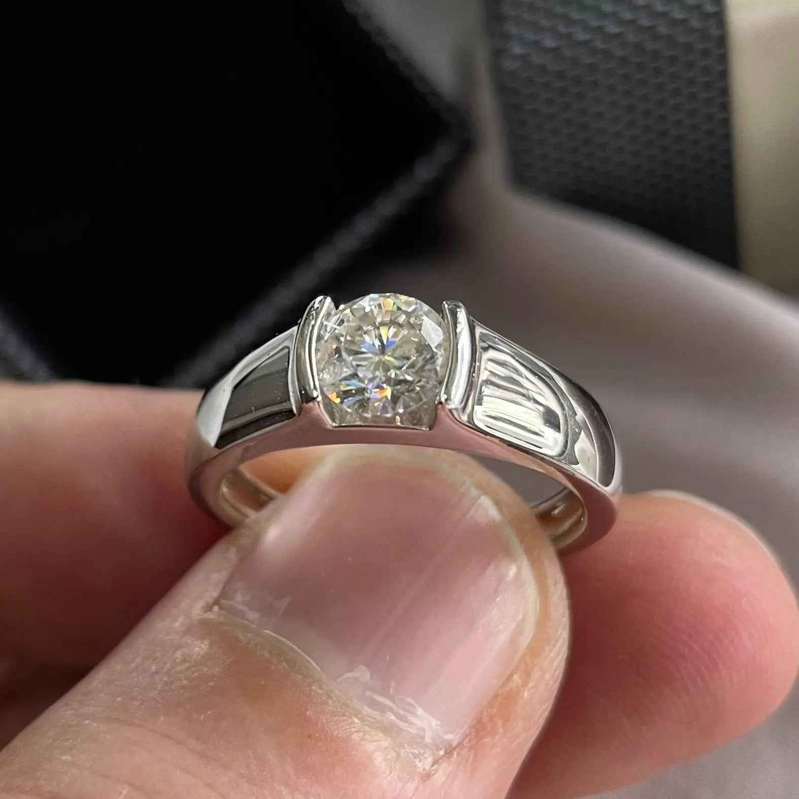 Men's 1 Carat Moissanite Engagement Ring | Sterling Silver