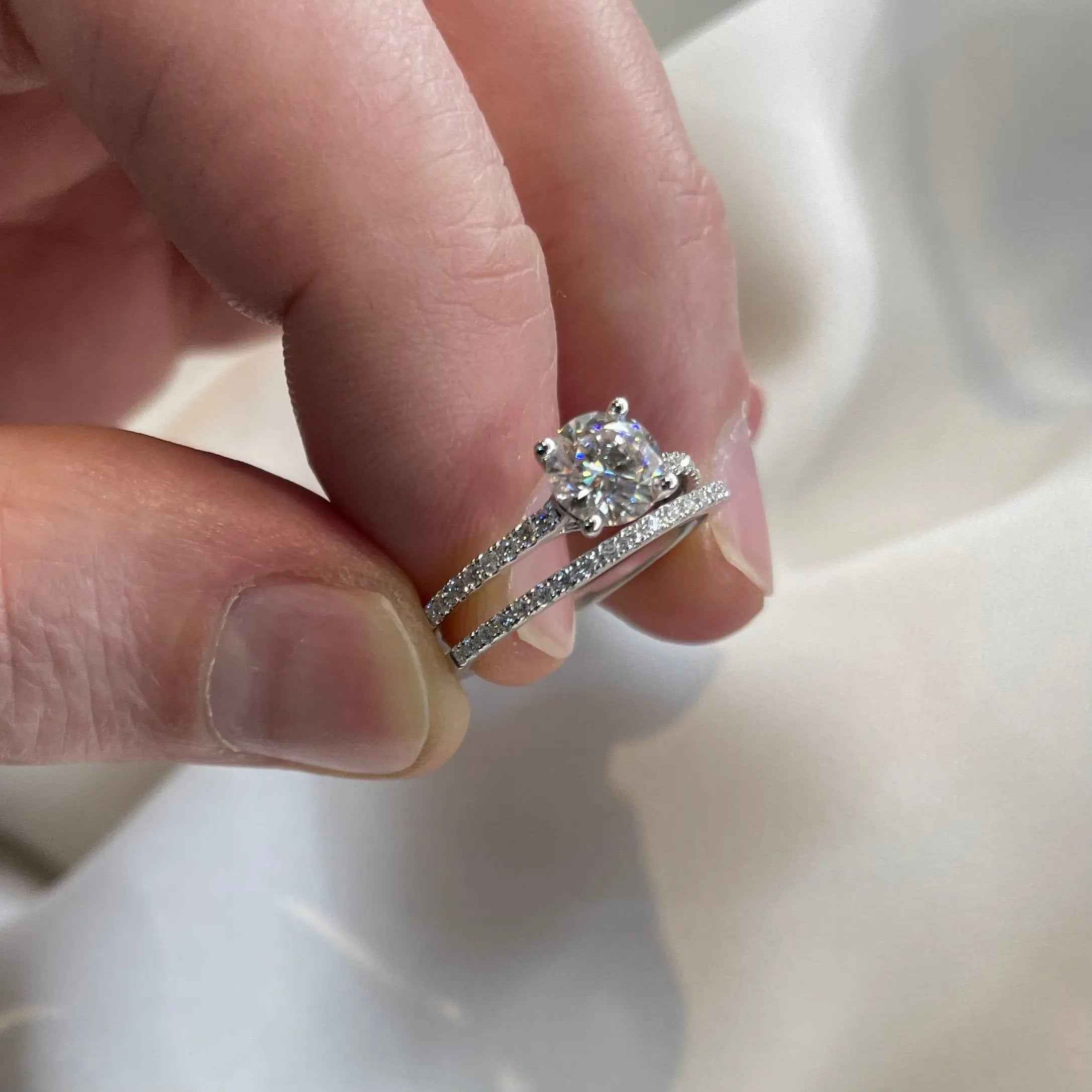 1 Carat Moissanite Ring Set | Sterling Silver Wedding Engagement