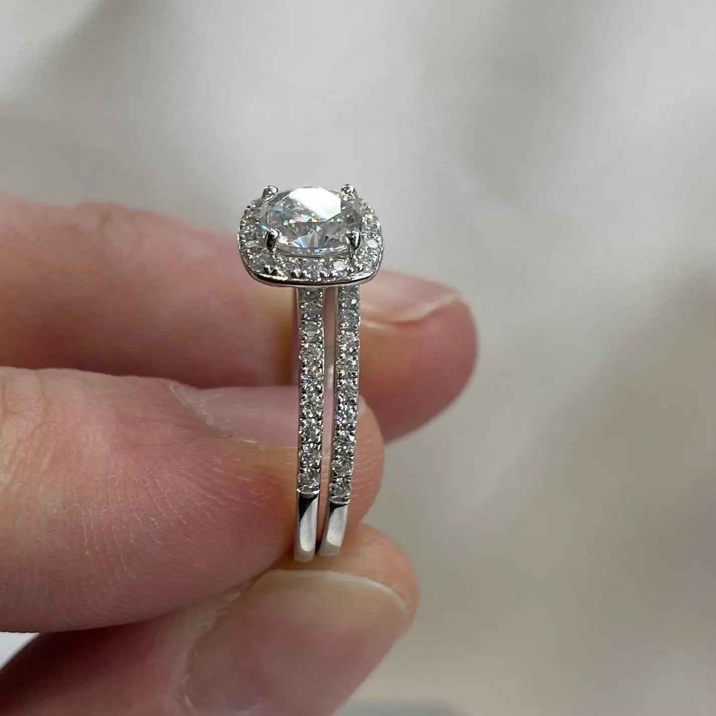 1 Carat Cushion Cut Moissanite Ring Set | Sterling Silver