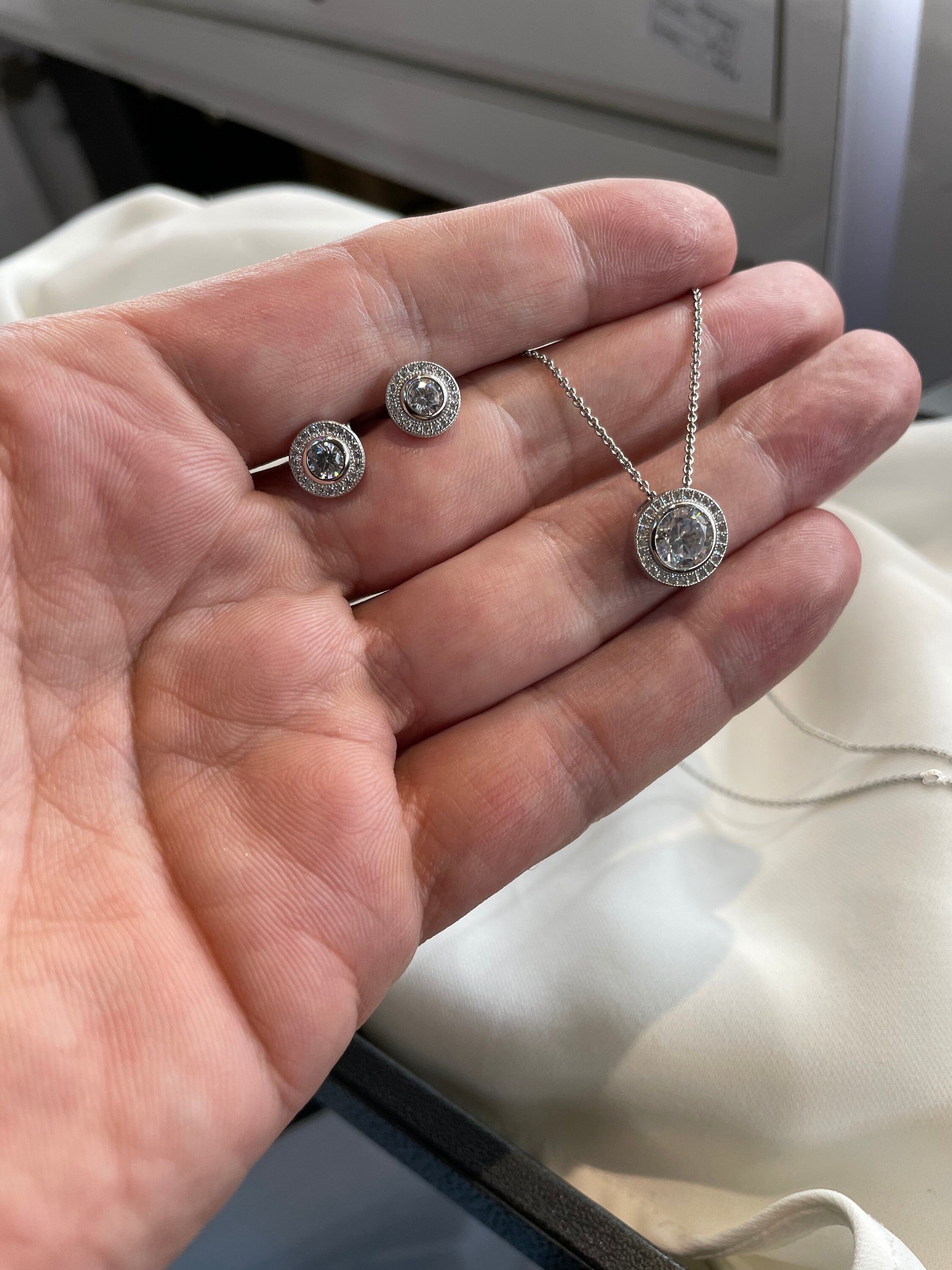 Sterling Silver CZ Pendant Necklace & Stud Earrings Set