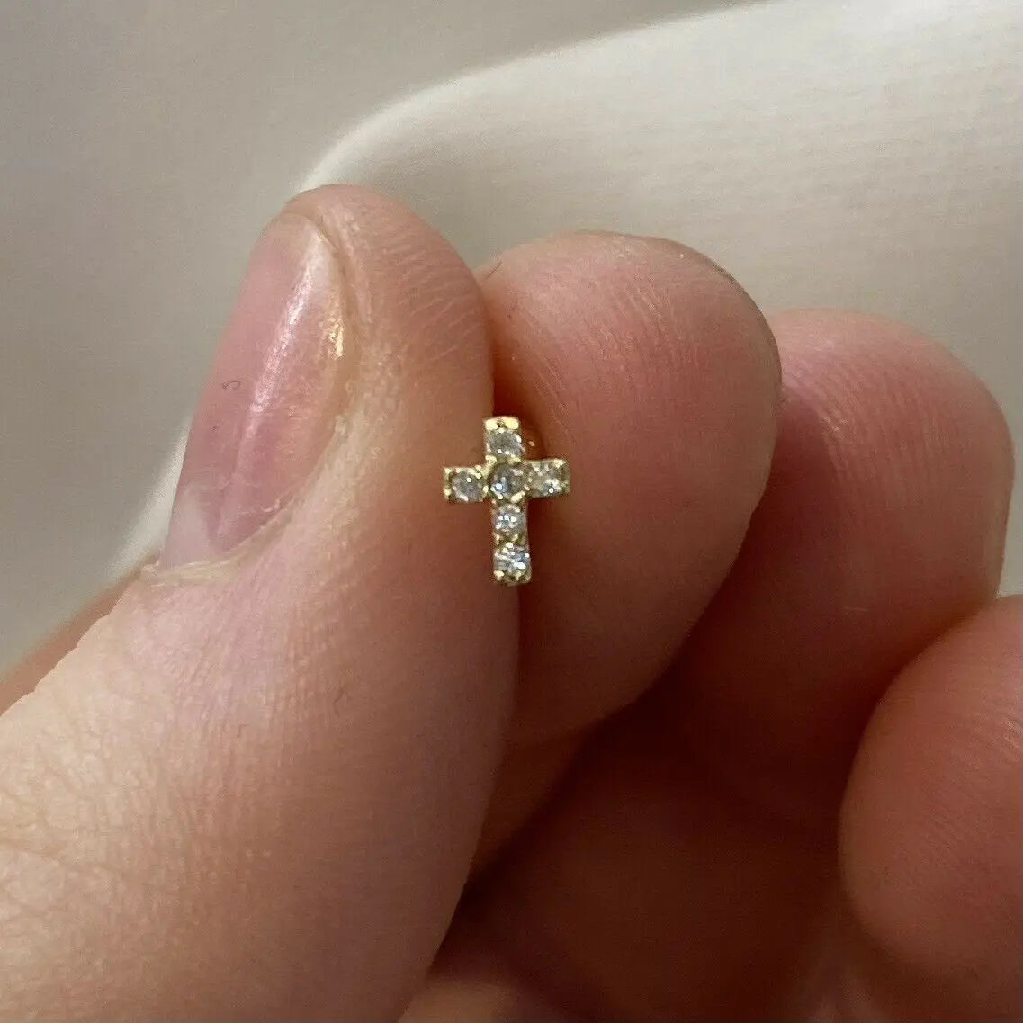 9ct Gold Cross CZ Helix Stud Earring: Body Piercing Jewelry limanilondon