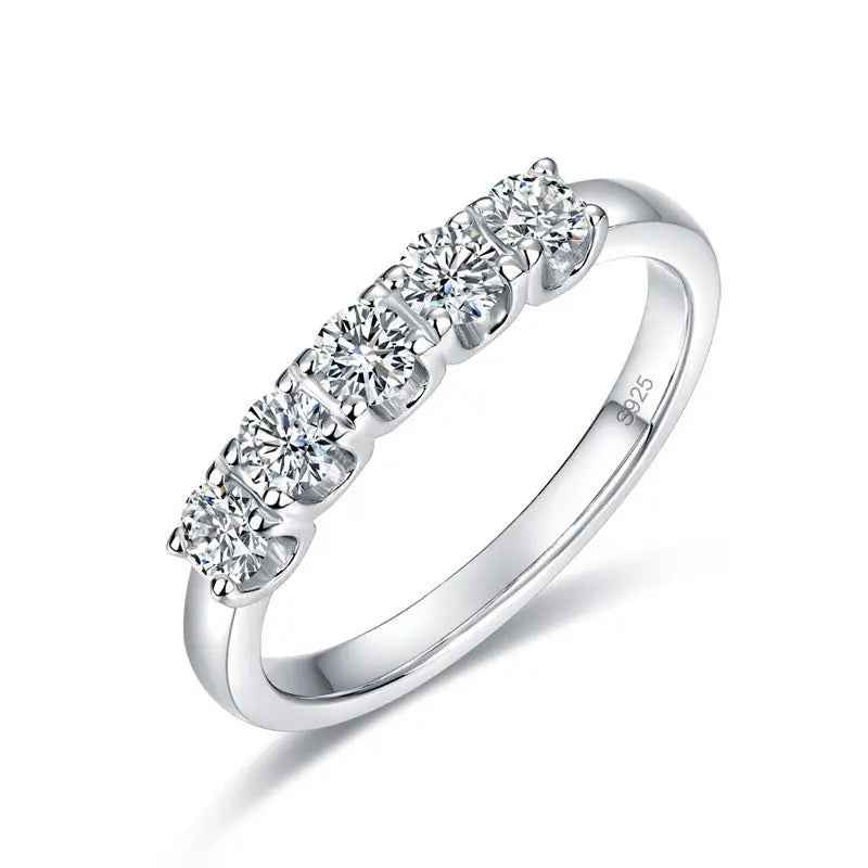 Five Stone Moissanite Wedding Band | Sterling Silver