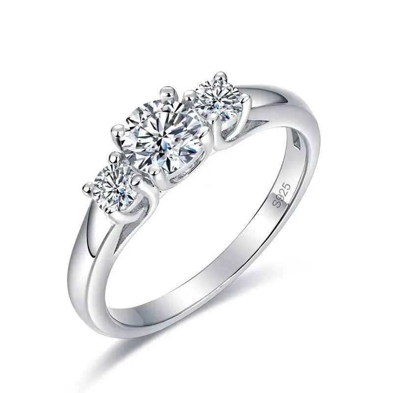 Three Stone Moissanite Wedding Band | Sterling Silver