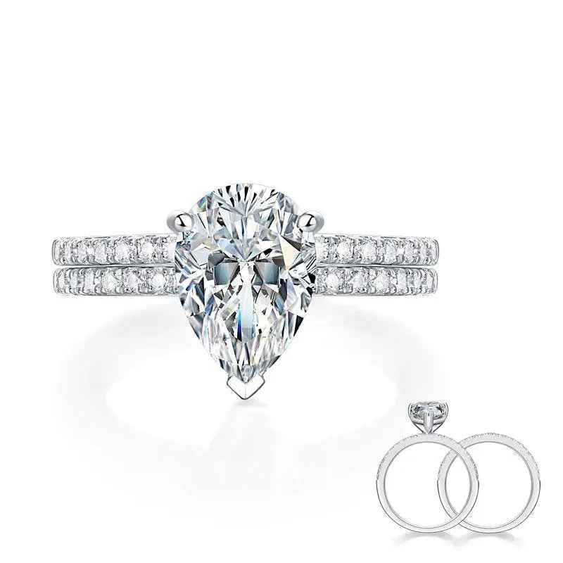 2 Carat Pear Cut Moissanite Ring Set | Sterling Silver