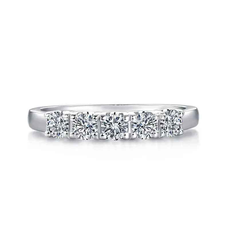 Five Stone Moissanite Wedding Band | Sterling Silver