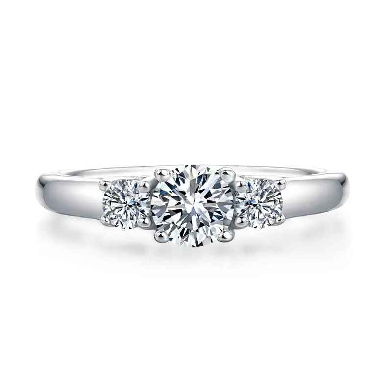 Three Stone Moissanite Wedding Band | Sterling Silver