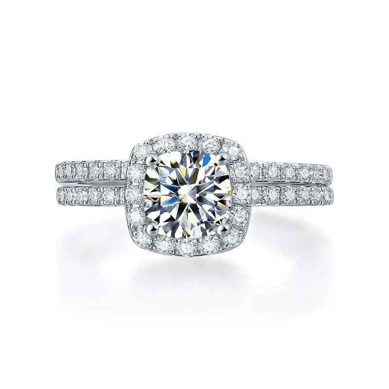 1 Carat Cushion Cut Moissanite Ring Set | Sterling Silver