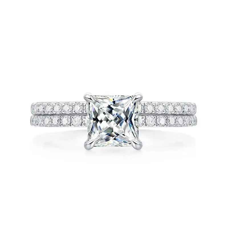 1 Carat Princess Cut Moissanite Ring Set | Sterling Silver