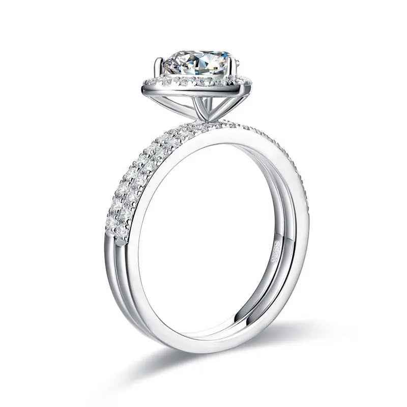 1 Carat Heart Moissanite Ring Set | Sterling Silver