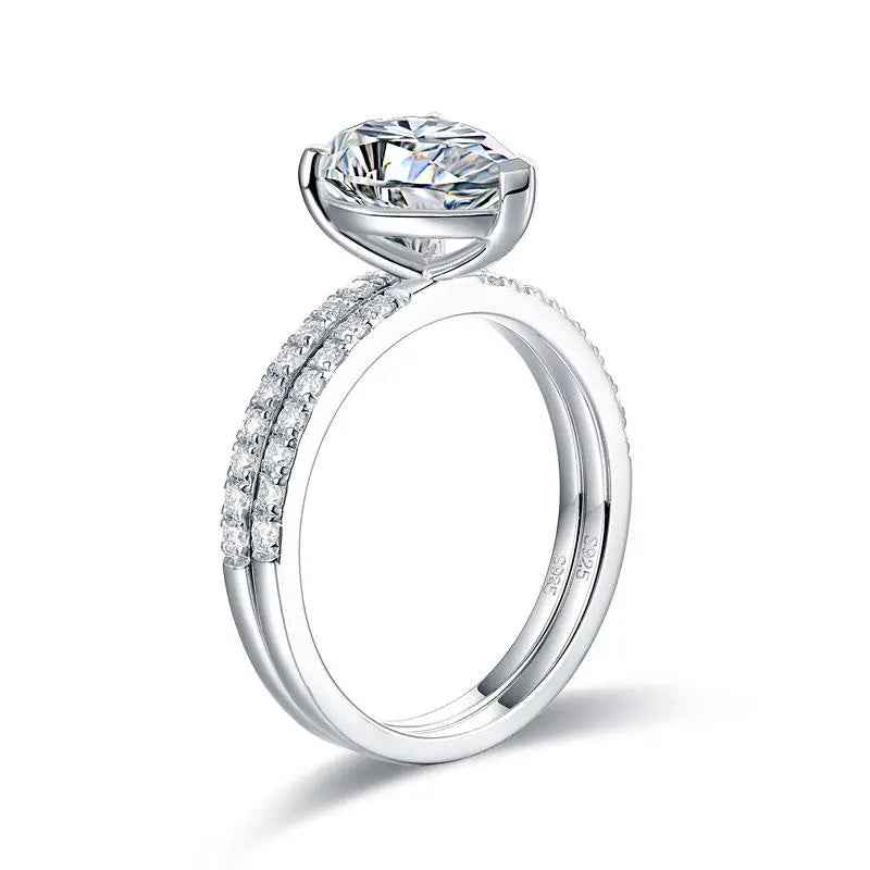 2 Carat Pear Cut Moissanite Ring Set | Sterling Silver