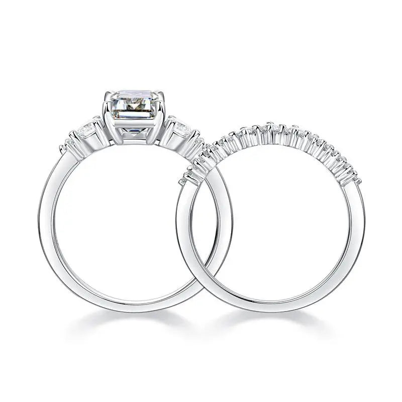 2 Carat Emerald Cut Moissanite Diamond Ring Set ( 2 pcs) 925 Sterling Silver limanilondon