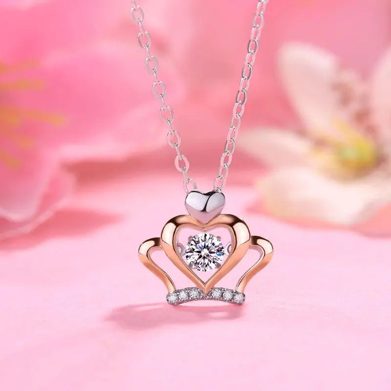 0.3 Carat Moissanite Diamond Dancing Stone Heart Crown Necklace 925 Sterling Silver limanilondon