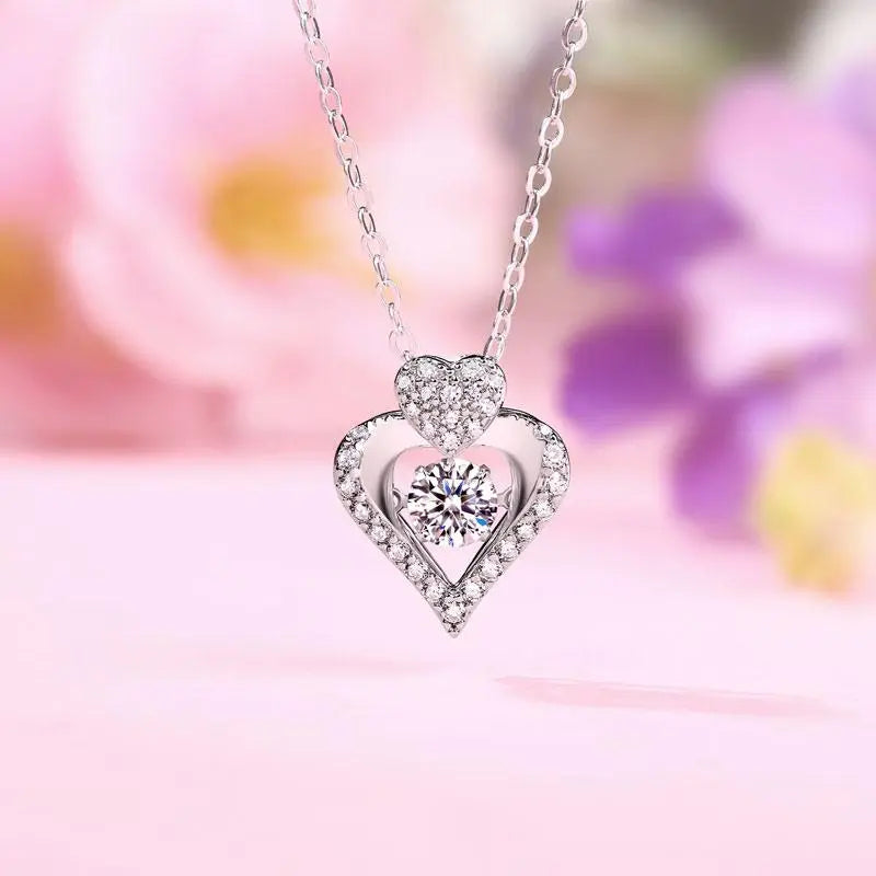 0.5 Carat Moissanite Diamond Dancing Stone Heart Necklace 925 Sterling Silver limanilondon