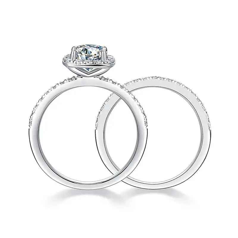 1 Carat Cushion Cut Moissanite Ring Set | Sterling Silver