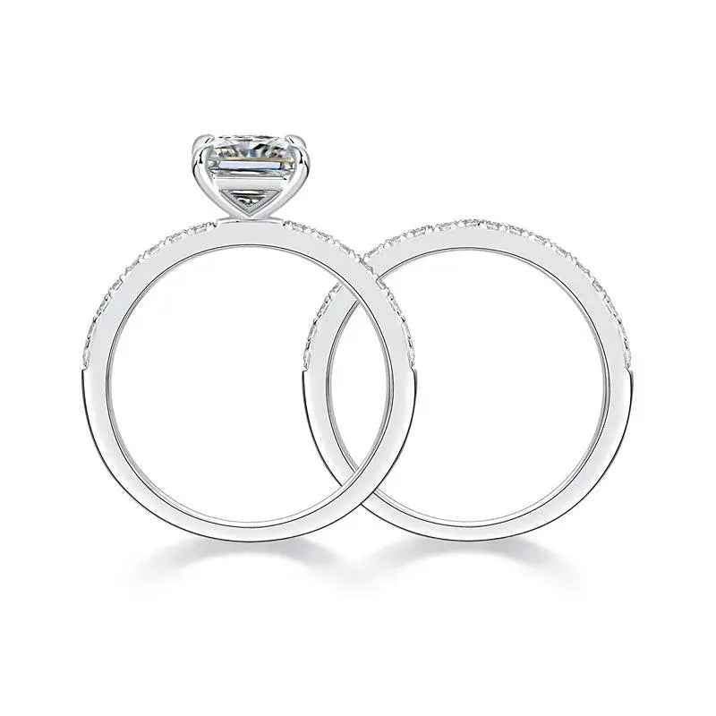 1 Carat Princess Cut Moissanite Ring Set | Sterling Silver