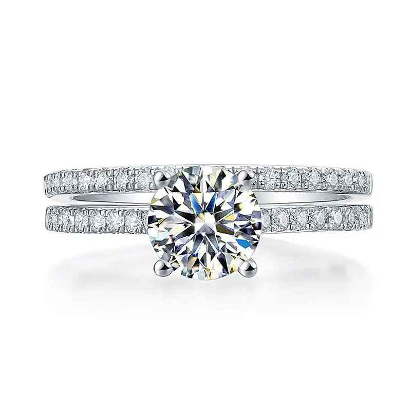 1 Carat Moissanite Ring Set | Sterling Silver Wedding Engagement