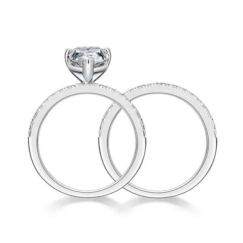 2 Carat Pear Cut Moissanite Ring Set | Sterling Silver