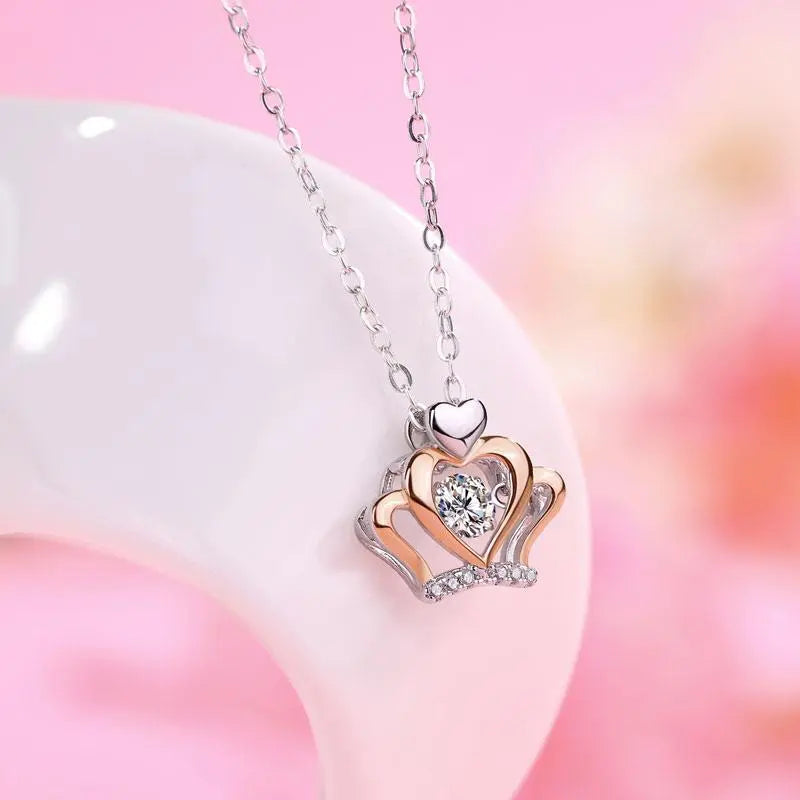 0.3 Carat Moissanite Diamond Dancing Stone Heart Crown Necklace 925 Sterling Silver limanilondon