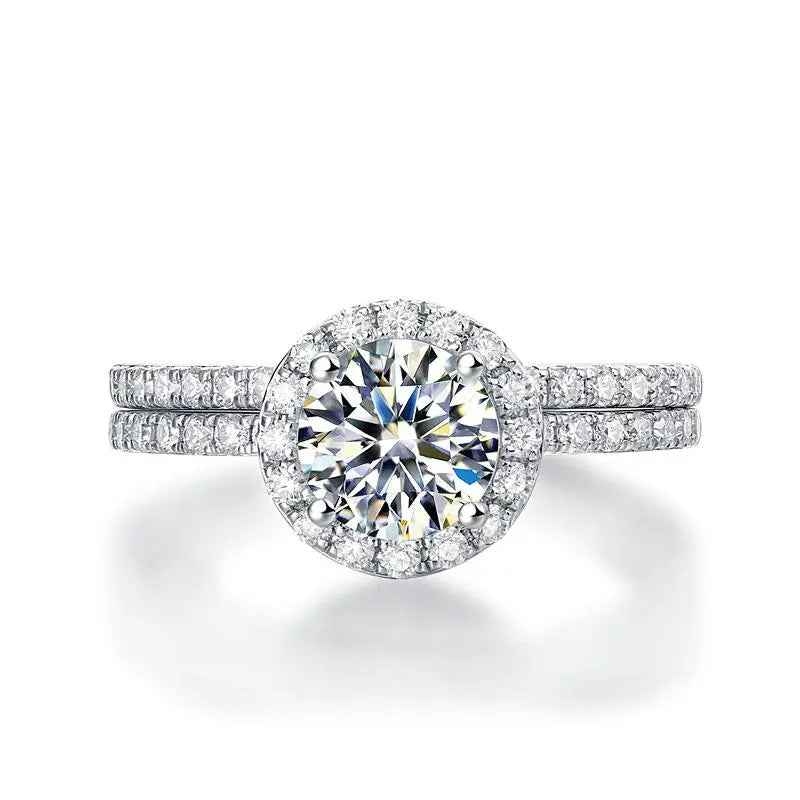 1 Carat Moissanite Halo Ring Set | Sterling Silver