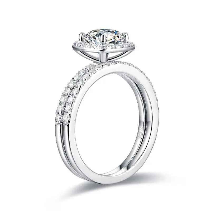 1 Carat Cushion Cut Moissanite Ring Set | Sterling Silver