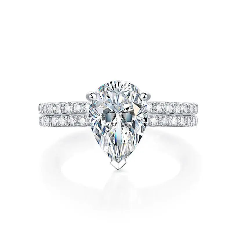2 Carat Pear Cut Moissanite Diamond Ring Set (1 pcs / 2 pcs) 925 Sterling Silver limanilondon