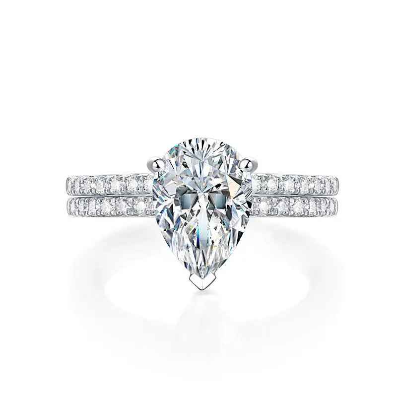 2 Carat Pear Cut Moissanite Ring Set | Sterling Silver