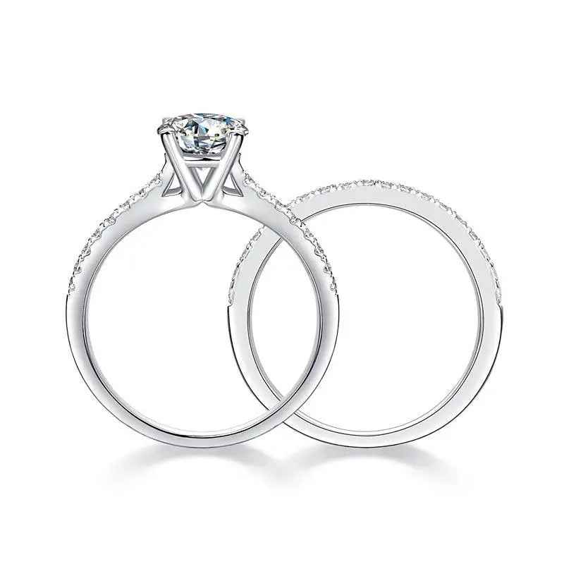 1 Carat Moissanite Ring Set | Sterling Silver Wedding Engagement