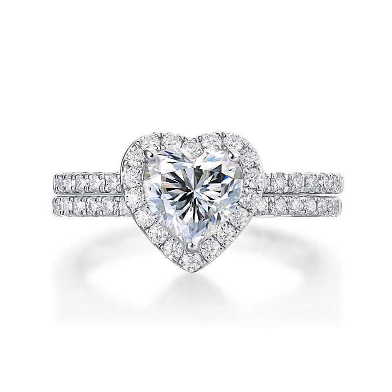 1 Carat Heart Moissanite Diamond Ring Set (1 pcs / 2 pcs) 925 Sterling Silver Ring