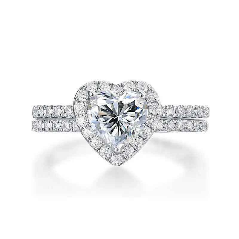 1 Carat Heart Moissanite Ring Set | Sterling Silver
