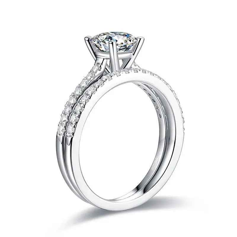 1 Carat Moissanite Ring Set | Sterling Silver Wedding Engagement