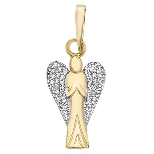 Genuine 9ct Yellow Gold Angel CZ Pendant with Rolo Chain Necklace