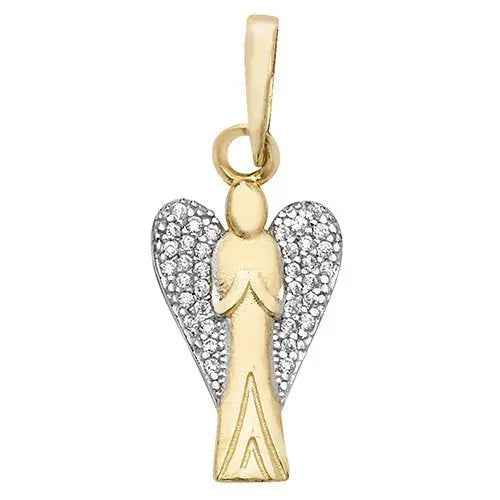 Genuine 9ct Yellow Gold Angel CZ Pendant with Rolo Chain Necklace
