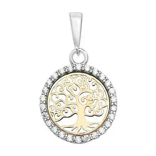 Genuine 9ct Yellow Gold Tree of Life Round CZ Pendant with Rolo Chain Necklace