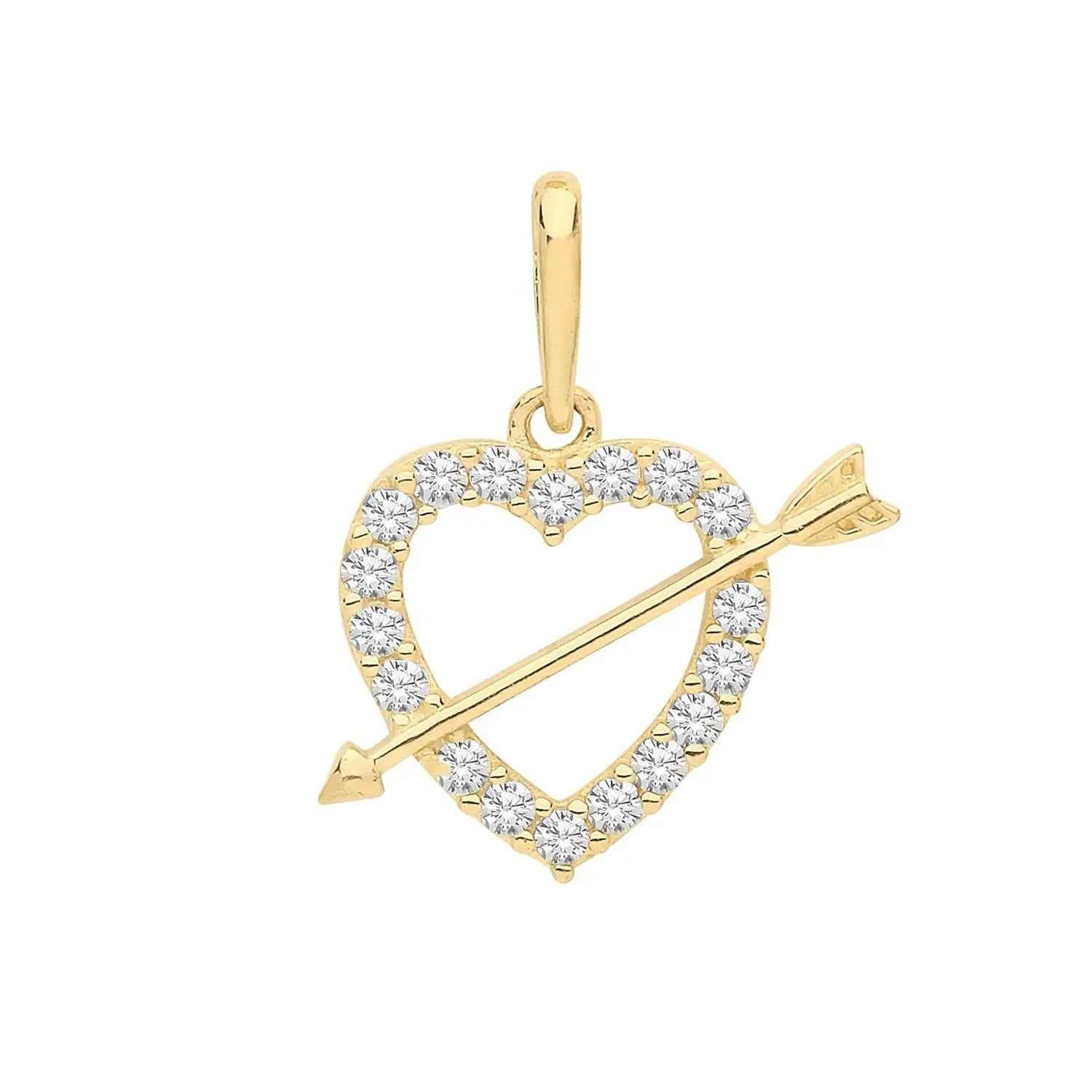 Genuine 9ct Yellow Gold CZ Heart & Arrow Charm with Rolo Chain Necklace