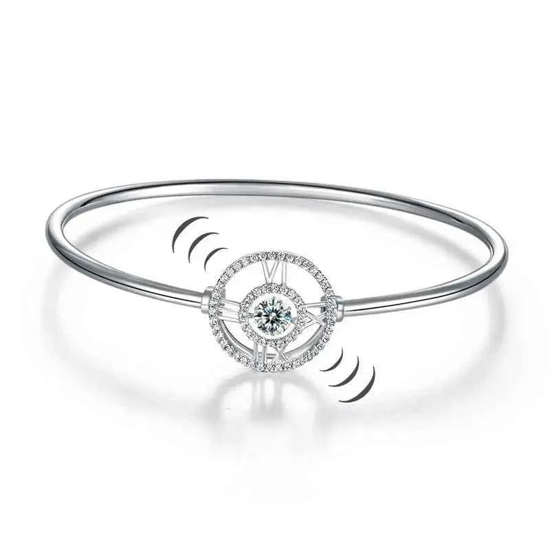 Roman Number Dancing Stone Bangle Solid 925 Sterling Silver for Women - Gift Boxed